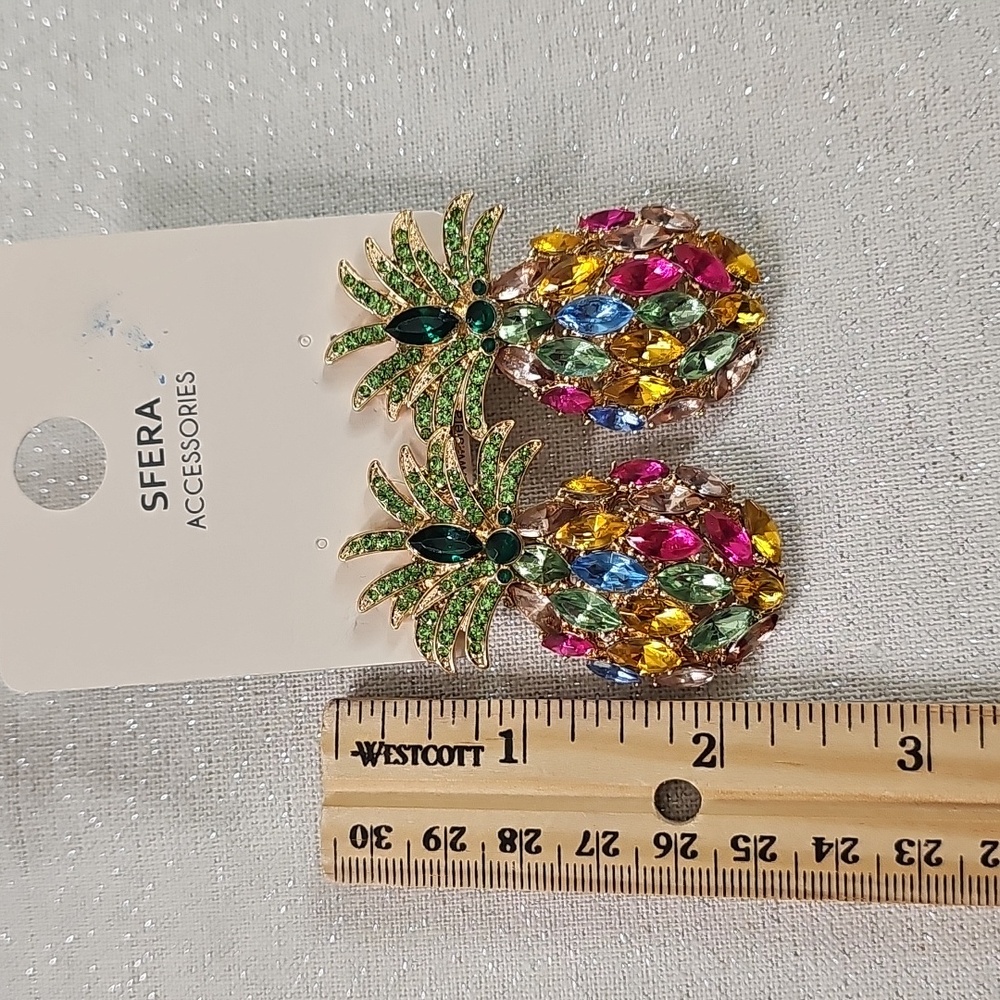 Earrings Pineple with Multicolored Stones Elegant Wear Vacation Resortwear Beach - Picture 8 of 10
